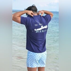 NWT Bermies XL Navy Graphic Tee “Boat Coordinates” Soft Stretch Cotton